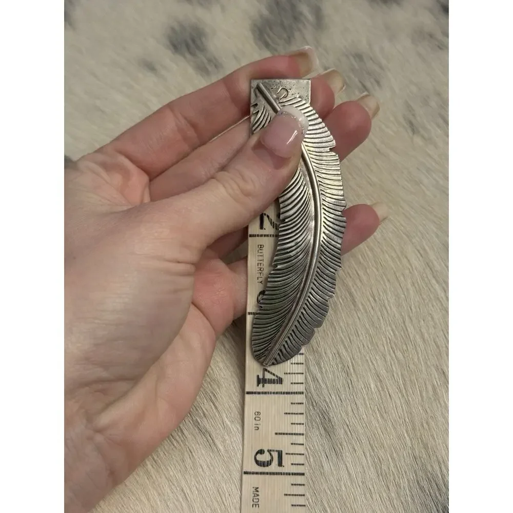 Vintage 3.5” Lorencita Garcia Santo Domingo Sterling Silver Feather Pin Brooch